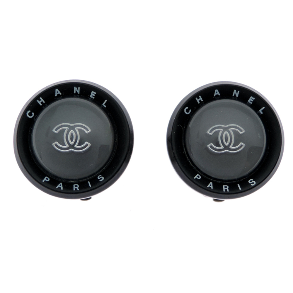 CHANEL Authentic Black Logo Earrings